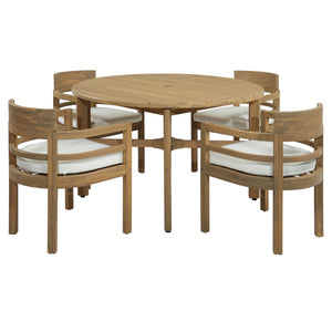 5 Piece Round Patio Table & Cushioned Armrest Chairs, Outdoor Dining Set With Umbrella Hole