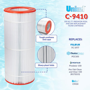 Unicel C-9410 Replacement 100 Sq Ft Swimming Pool Filter Cartridge, 155 Pleats