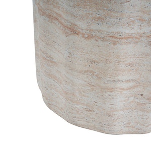 Elegant Indoor/Outdoor Lightweight Concrete Side Table With Travertine - Beige