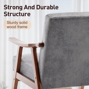 Mid Century Modern Accent Chair With Solid Wood Frame And Extra Thick Backrest