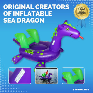 Swimline Giant 115" Inflatable Sea Dragon Ride-On Pool Float Lake Raft, Purple