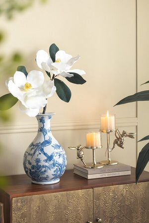 7.9x4x11' Gold Rabbit Pillar Candle Holder with Clear Glass Hurricane Shade
