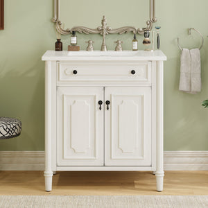 Vintage Bathroom Vanity With Sink, Rustic Cabinet With Soft Close Doors