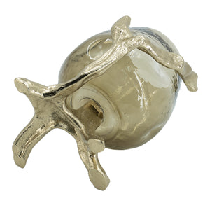 Olive Glass Candle Holder with Gold Metal Legs