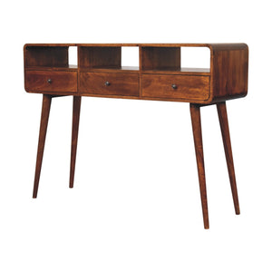 Solid Wood Triple Curved Chestnut Console Table
