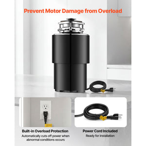 Food Waste Garbage Disposal with 3/4HP Motor and Continuous Feed