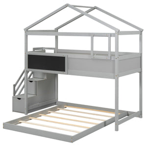 House Style Bunk Bed With Storage Staircase And board