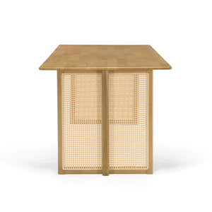 Natural Rubber Wood Dining Table with Rattan Accents