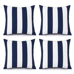 4 Pack Outdoor Pillow Covers - Navy Blue/White Striped