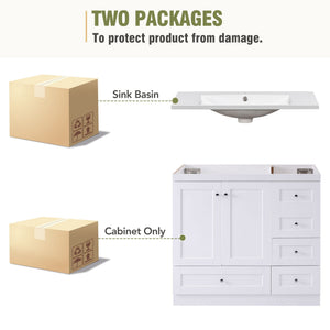 Shaker Free Standing Bathroom Vanity Cabinet With Sink, Soft Close Drawers, Soft Close Doors