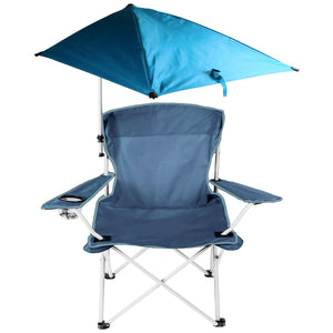 Foldable Beach Chair with Detachable Umbrella Armrest Adjustable Canopy Stool with Cup Holder Carry Bag for Camping Poolside Travel Picnic Lawn Chair