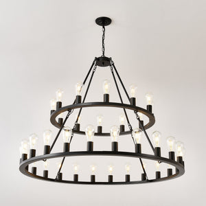 52 Inch Black Wagon Wheel Chandelier, 36-Lights