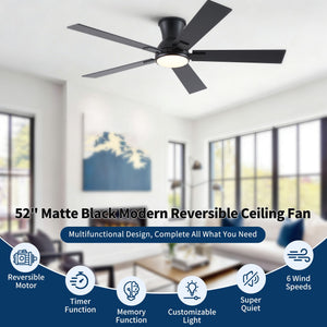 Low Profile Flush Mount Intergrated LED Ceiling Fan With Light And Reversible Quiet Motor