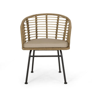 Randy Modern Wicker Chair with Water Resistant Cushions - Brown / Beige