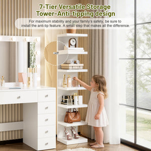 Vanity Desk with 11 Hollywood Bulbs & 7-Tier Storage Shelves
