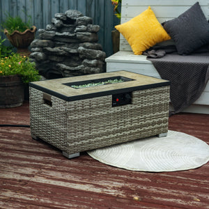 32' Propane Gas Fire Pit Table with Wicker Base and Propane Tank Cover