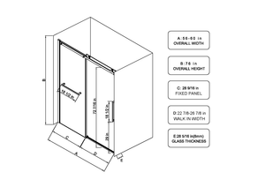 S-RM6076TB 56-60"W x 76"H Sliding Shower Door, 8mm Frameless Glass Shower Door with Matte