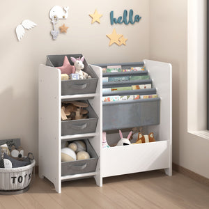Bookshelf And Toy Storage Organizer, Multifunctional 4 Tier With 3 Collapsible Drawers - White