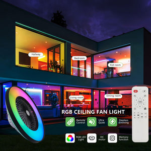 23-Inch Black and White Ceiling Fan Light with LED RGB