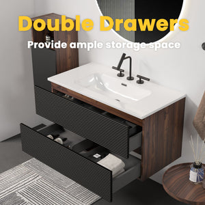 Gloria 36" Wall Mounted Soft Black Bathroom Vanity