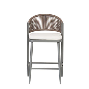 Outdoor 26" Counter Height Metal Frame Counter Stools With Scallop Shaped Backrest & Water Resistant Cushions
