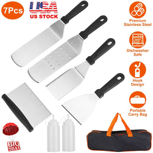7Pcs Griddle Accessories Kit Stainless Steel BBQ Grilling Utensil Tools Outdoor Barbecue Griddle Spatulas Set for Backyard Party Tailgating Camping