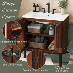30" Vintage Bathroom Vanity With Ceramic Sink