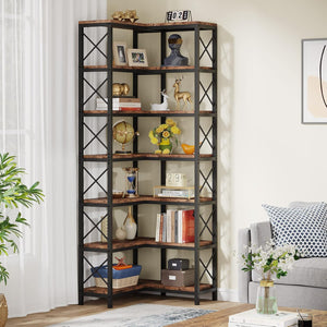 7 Tier Corner Bookshelf, Storage Unit For Living Room