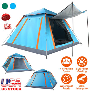 4-5 Person Camping Tent Outdoor Foldable Waterproof Tent with 2 Mosquito Nets Windows Carrying Bag for Hiking Climbing Adventure Fishing