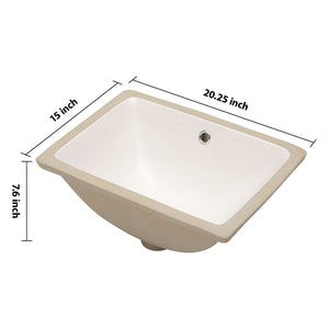 European Style Ceramic Rectangular Undermount Bathroom Sink With Overflow