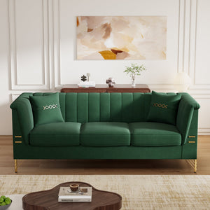 FX-P82-GR3 82.67" Modern Velvet 3-Seater Chesterfield Sofa with 2 Pillows