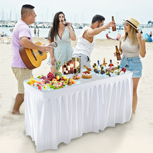5 FT Folding Ice Cooler Table with Double Sinks for Camping Party Picnic Wedding-White