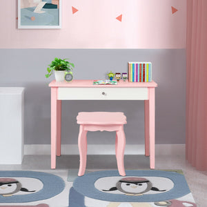 Kids Princess Make Up Dressing Table with Tri-folding Mirror and Chair