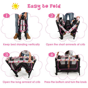 3-in-1 Convertible Portable Baby Playard with Music Box and Wheel and Brakes