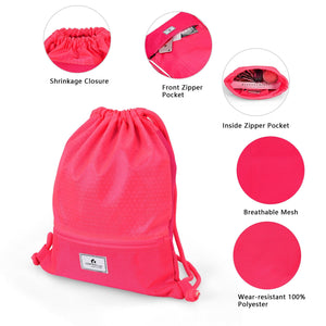 Drawstring Backpack String Bag Foldable Sports Sack with Zipper Pocket