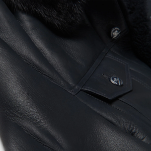 New Men Black Sheepskin Real Shearling Leather B3 Bomber Flying Trucker Jacket