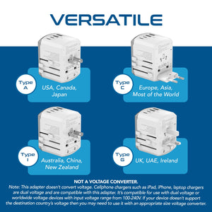 All-In-One International Travel Adapter - 5 in 1 - 2 USB-A & 2 USB-C - Max. 17.5W (3.5A) - White (UP-15KU-WH) - TRAPSKI