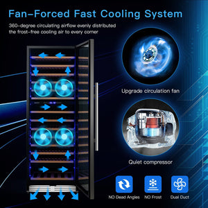 154-Bottle Freestanding Wine Cooler Refrigerator Dual Zone Wine Cellar with Dual Temperature Control-Silver