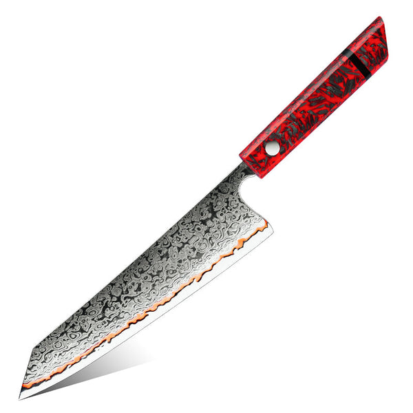 Epical Japanese Chef Knife Copper Damascus Steel Blade with Carbon Fiber Handle and Sheath