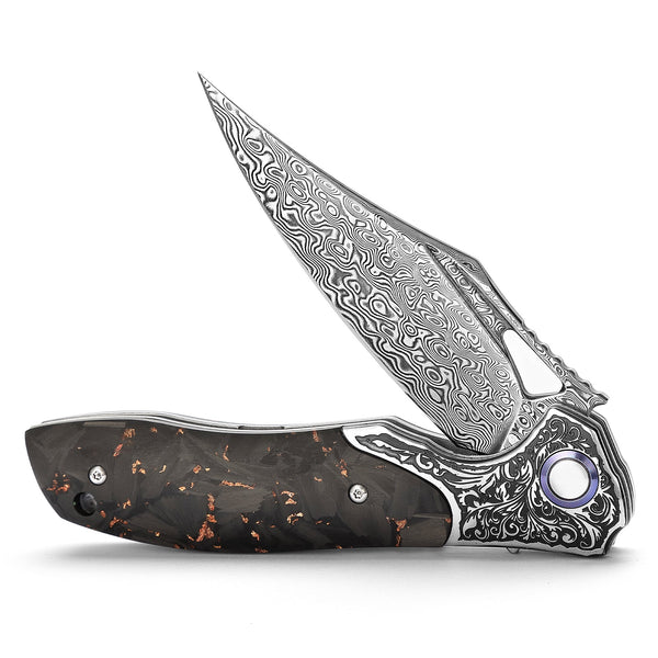 Morpheus VG10 Damascus Pocket Knife with Carbon Fiber Handle