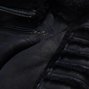 New Men’s Black RAF Flying Shearling Sheepskin Moto Leather Jacket