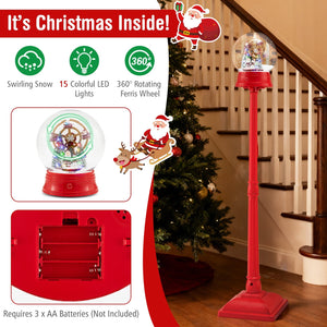 5 Ft Musical Christmas Street Lamp Snow Globe Lantern on Stand-Red