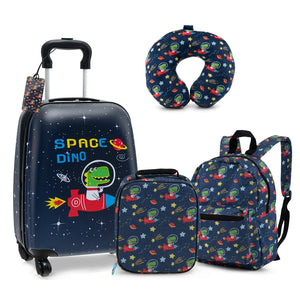 5 Piece Kids Luggage Set with Backpack Neck Pillow Name Tag Lunch Bag