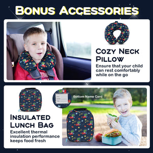 5 Piece Kids Luggage Set with Backpack Neck Pillow Name Tag Lunch Bag