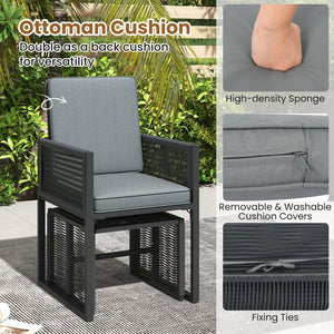5 Pieces Outdoor Conversation Set with Removable Cushions for Backyard Porch-Gray