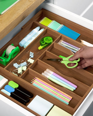 Silverware Drawer Organizer, Brown Bamboo (9 Slots)