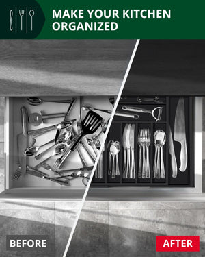 Silverware Drawer Organizer, Black (9 Slots)