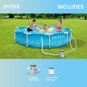 Intex 28207EH 10' x 30" Steel Metal Frame Beachside Swimming Pool w/ Filter Pump