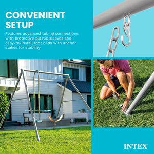 Intex Two Feature Colored Playground Swing Set with Trapeze Bar for Kids, Gray
