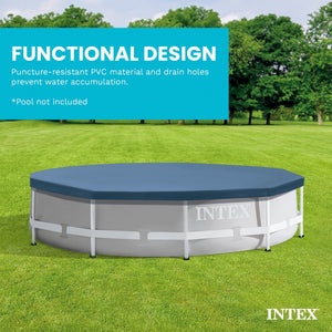 Intex 10 Foot Round Easy Set Outdoor Backyard Swimming Pool Cover, Blue